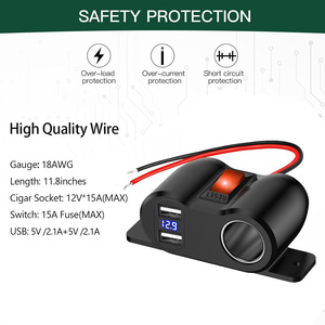 Chargeur USB Type A pour moto 4.2A étanche 12-24V avec surveillance de la tension, 2 ports USB pour allume-cigare - Product Image 3