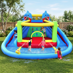 Toboggan aquatique gonflable, château gonflable combiné avec mur d'escalade, obstacles, trampoline, piscine à balles, pour intérieur/extérieur, maison, école - Product Image 4