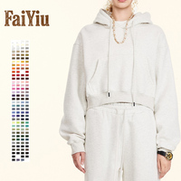 Haut court à capuche en tissu polaire tricoté doublé de haute qualité pour femme, coupe oversize à épaules tombantes, style streetwear personnalisé
