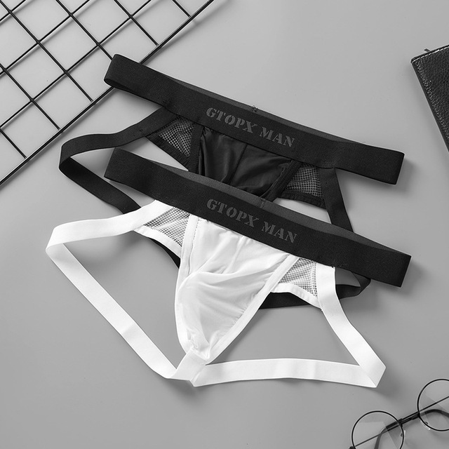 Wholesale Custom Logo Men's Sexy Thong Double Dongs Low-Rise Breathable Hip Lift Nylon Ice Silk T-Briefs Jockstrap for Men