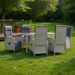 Juego de Comedor de Jardín de 7 Piezas en Ratán Sintético Gris, Muebles de Exterior Resistentes a la Intemperie, Diseño Contemporáneo - Product Image 2