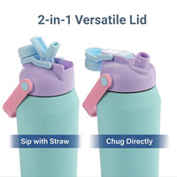 Bouteille d'eau portable en acier inoxydable de qualité supérieure 2-en-1 avec double couvercle, bec large et paille, sans BPA, anti-fuite, livrée en coffret cadeau