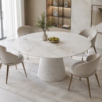 Table à manger ronde en marbre blanc italien de luxe, piédestal en pierre naturelle fait à la main pour hôtel, maison, restaurant