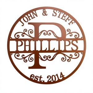 Personalized Family Name Metal <b>Wall</b> Art Custom Monogram Sign Round Steel <b>Wall</b> Decor Established Date Home Decoration - Product Image 1