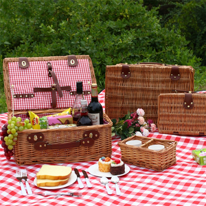 Willow Hamper Red Rattan For 4 People Travel Useful Wholesale With Lid <strong>Baskets</strong> Cover Weaving Wicker <strong>Picnic</strong> Storage <strong>Basket</strong> Set