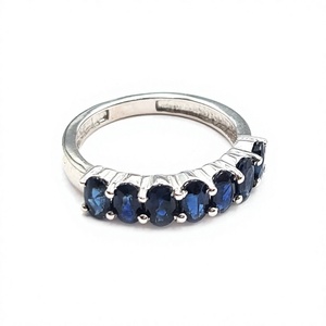 Anillo de Zafiro Azul en Racimo, Chapado en Plata 925, Banda de Piedras Preciosas, Joyería Geométrica para Novia, Regalo de Aniversario, BANGLE - Product Image 4