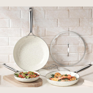 High Quality Marble Ceramic Coating Fry <b>Pans</b> Sets Induction Bottom 6PCS Aluminium Cookware Non-stick Frying <b>Pan</b> Set - Product Image 6