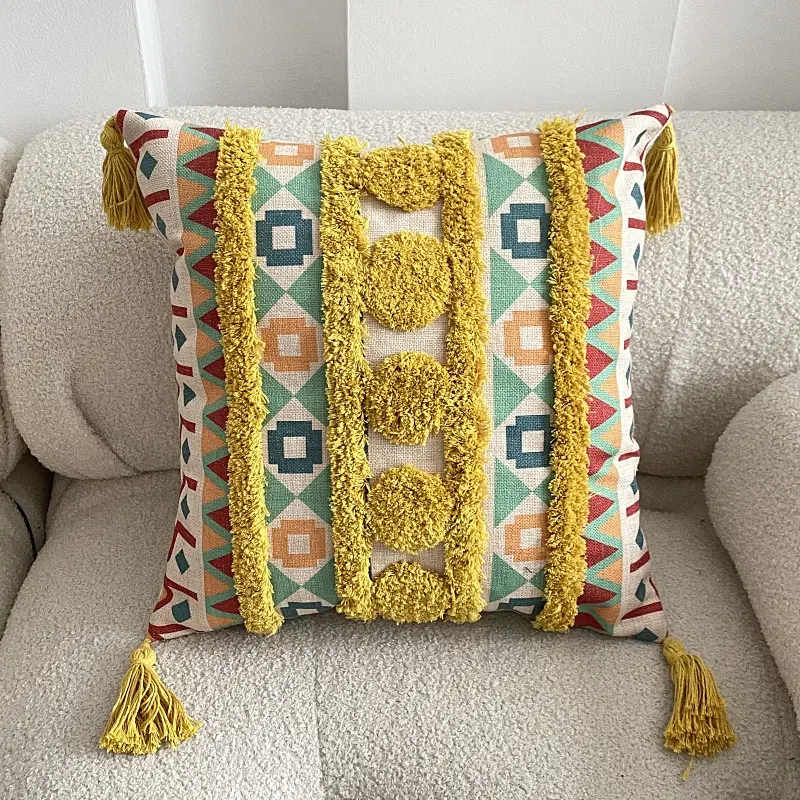 Bohemian decor boho cushion pillow case tufted geometric print pillow cover for home decoration office sofa bedroom bed cushion