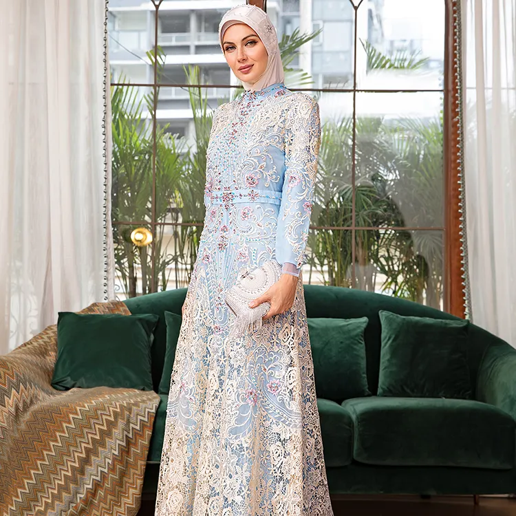 ODM उच्च गुणवत्ता अरबी दुल्हन फीता पोशाक लक्जरी अलंकृत मुस्लिम शादी की पोशाक महिलाओं के लिए आधुनिक अबाया