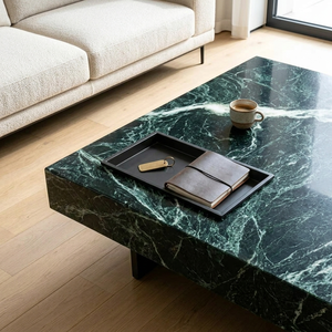 <span class=keywords><strong>Tavolino</strong></span> da Caffè Moderno di Lusso in Marmo Verde, <span class=keywords><strong>Tavolo</strong></span> Centrale Basso con Vassoio Incassato per <span class=keywords><strong>Soggiorno</strong></span>, Villa, Hotel - Product Image 5