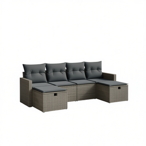Set Divano da Giardino Moderno in Rattan a 4 Posti con Contenitore, Design Contemporaneo, Grigio, in Vimini, Sezionale per Esterni - Product Image 1