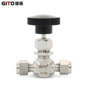 Vanne à aiguille à double ferrule en acier inoxydable SS316 1/4'' à passage direct, corps forgé, commande manuelle pour eau et huile - Product Image 3