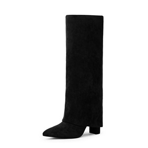 Botas de tacón alto hasta la rodilla con punta en pico y logotipo personalizado para mujer, botas largas con cremallera gruesa recién llegadas para aumentar la altura de otoño - Product Image 3