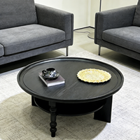 Table basse ronde vintage française en panneaux de particules et panneaux de fibres à densité moyenne, petite table basse légère pour la maison, double table à thé