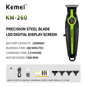 เคเมอิ KM-260 1200mAh เครื่องตัดผมไฟฟ้าแบบมืออาชีพสำหรับผู้ชาย ใบมีดเหล็กคุณภาพสูง 7200RPM มอเตอร์เร็ว เครื่องเล็มเคราไร้สาย - Product Image 6
