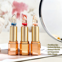 Baume à lèvres hydratant et nourrissant à la fleur naturelle et feuille d'or, changeant de couleur selon la température, réduit les ridules, rouge à lèvres transparent effet gelée