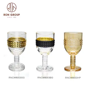 Vasos de vino para fiesta de boda, copas de vino doradas con medio diamante multicolor transparente, venta al por mayor