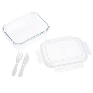 Glass <b>Lunch</b> <b>Box</b> 2 <b>Compartments</b> With Cutlery <b>Lunch</b> <b>Box</b> <b>Lunch</b> <b>Box</b> Containers Suitable Microwave and Dishwasher 980ML Transparent - Product Image 5