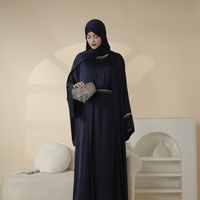 Abaya de Luxe en Satin Sans Couture, Ceinture à Pampilles Diamant, Élégant Ensemble 6 Pièces pour Femmes Musulmanes, Antistatique, Col Ouvert, Robe Ethnique Burqa