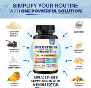 VitaHall High Quality Bovine <strong>Colostrum</strong> <strong>Capsules</strong> with Probiotics for Gut Health Support-Adult Use 60 <strong>Capsules</strong> - Product Image 3