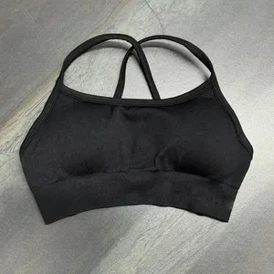 Soutien-gorge de sport sans dos personnalisé avec logo pour femme, bretelles croisées, soutien-gorge de yoga sans couture, OEM/ODM, haut court rembourré pour la gym, extensible, fitness - Product Image 6