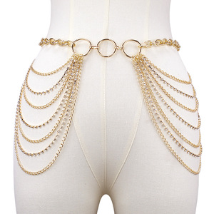 Cadena corporal de moda, cadena de cintura de metal de varias capas con borlas de diamantes de imitación para mujer, decorativa para fiestas en la playa, color dorado. - Product Image 1