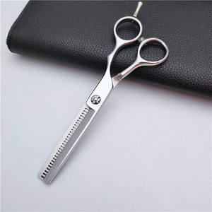 Tijeras profesionales para entresacar el cabello, de acero inoxidable, con cabeza recta, mango largo y cromado, para uso en salones de belleza. - Product Image 2