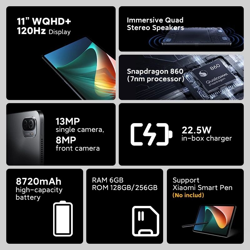 Xiaomi Pad 5 Tablet - 11 Inch, 120hz, 6GB RAM, 128GB Storage