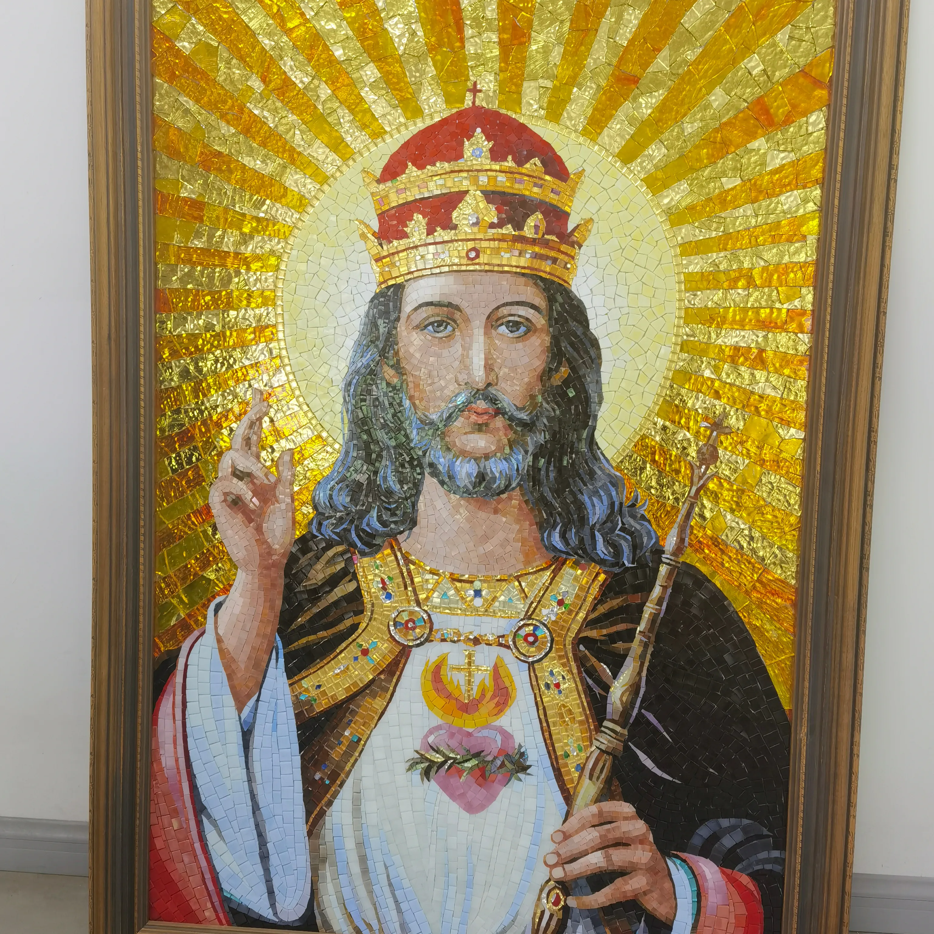 80 x 120 cm Luxus-Medaillon Glas-Mosaik Kunst elegantes intrikus Design Jesus Portrait Hotels Innenausstattung Premium-Qualitätsstreifen