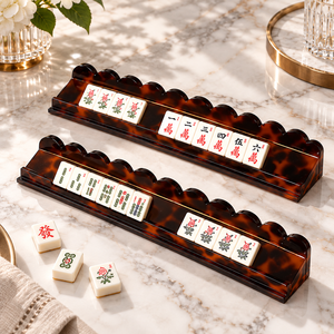 Custom Clear Acrylic American Mahjong Rack with Pusher 18 Inch Wave Tortoiseshell Mahjong Row Ruler <b>Tile</b> Holder 4-Player - Product Image 6