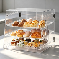 Vitrine de comptoir multi-niveaux en acrylique transparent sur mesure, boîte de présentation alimentaire pour boulangerie avec porte arrière pour gâteaux, pains et beignets