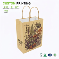 Tas Belanja Kraft Botani Ramah Lingkungan Buatan Tangan Kustom dengan Seni Jamur Ungu dan Pegangan Tali Terpilin untuk Pasar Ritel Pasokan Grosir