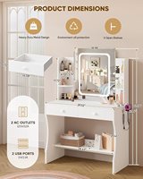 Bureau de maquillage en MDF blanc avec miroir éclairé, 2 tiroirs, étagères de rangement et support pour sèche-cheveux, couleurs personnalisées