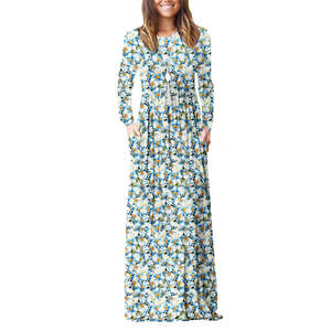 Gaun Maxi polos longgar lengan panjang wanita, Gaun panjang kasual dengan saku Logo kustom kualitas tinggi - Product Image 4