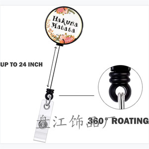 Hakuna Matata Nurse Badge <b>ID</b> Card <b>Holder</b> with Easy-Pull Clip, English Flower Crystal Easy-Pull Clip - Product Image 5