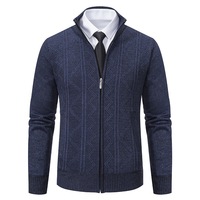 Automne hiver hommes décontracté col roulé Cardigan chandails col montant chaud fermeture éclair vêtements d'extérieur avec motif rayé manteaux