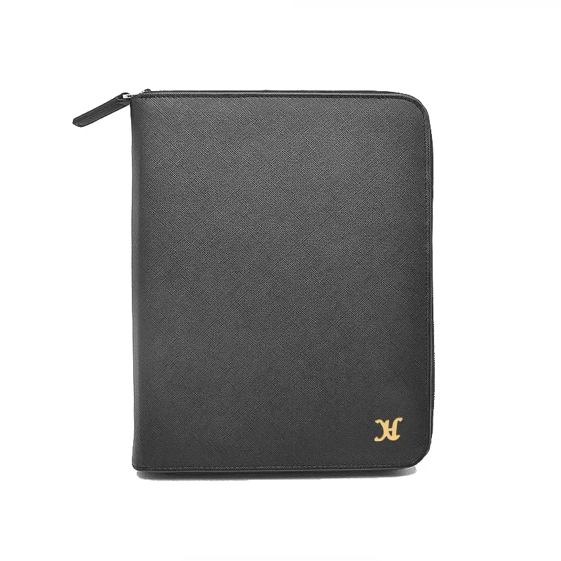 Negócios Genuine Leather A4 Conferência Arquivo Pasta Documento Titular Organizador Saco Zipper Portfolio Pasta para 12.9 polegada Ipad