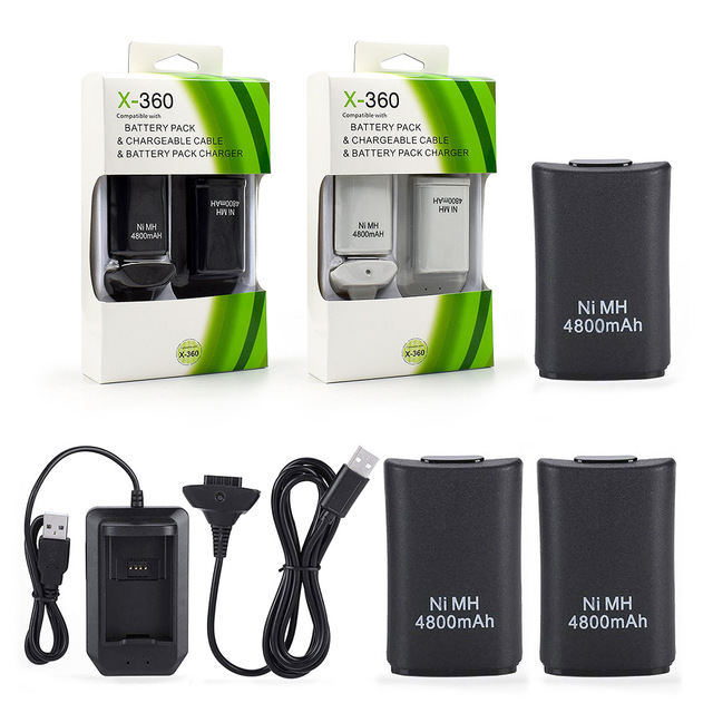 5-in-1 Rechargeable Controller Charging Kit for Xbox 360 4800mAh Black and White Battery Pack