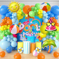 Ensemble de ballons en aluminium sur le thème de la plage, d'eau, de palmiers et de pastèques pour une fête d'anniversaire tropicale d'été sur le thème de la piscine