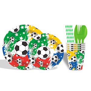 Fournitures de fête d'anniversaire sur le thème du football DAMAI, ensemble de vaisselle jetable, assiettes en papier, gobelets, serviettes, ensemble de vaisselle de football - Product Image 5