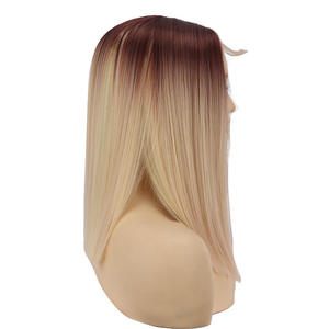 [Vera Synthetic] Peluca de Cabello Humano Sintético Estadounidense para Mujer, Color Degradado Marrón Rubio, 14 Pulgadas, Cabello <span class=keywords><strong>Corto</strong></span> Liso, Peluca con Encaje - Product Image 3