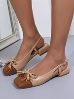 Damen Zweifarbige Slingback Flache Sandalen Quadratische Spitze Schleife Quasten-Dekor Damen Schnallenverschluss Lässige Tägliche Kleid-Flachschuhe