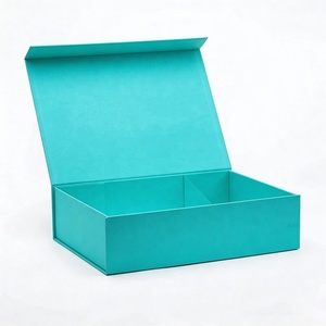 Boîtes cadeaux rigides pliables personnalisées, couleur cyan bleu fantaisie, avec nœud en ruban - Product Image 4