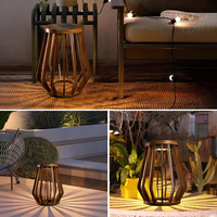 Lumières LED solaires extérieures pour jardin, jardin, sol suspendu, éclairage solaire, cadre en bois résistant aux intempéries, style naturel