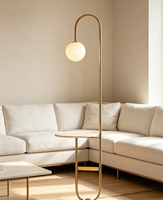 Lampadaire moderne de luxe nordique en or, LED, marbre, avec table d'appoint et abat-jour en verre, pour salon, décoration intérieure