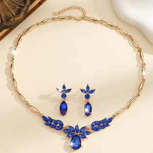 Cross-border e-commerce for all-match zinc alloy color flower fashion necklace <b>earrings</b> two-piece jewelry set - Product Image 4