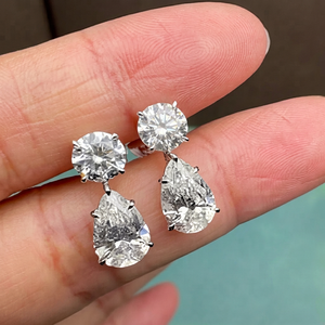 Lab Grown <b>Diamond</b> Drop <b>Earrings</b>: 14K Gold Pear & Round <b>Dangle</b> - Product Image 1