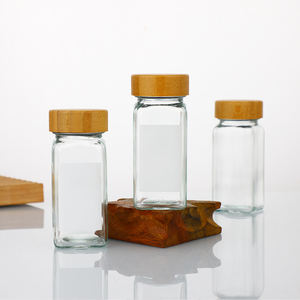 Venta al por mayor vacío cuadrado cocina 4oz 100mL botellas <span class=keywords><strong>de</strong></span> condimentos pimienta vidrio especias tarro con coctelera tapas <span class=keywords><strong>de</strong></span> madera - Product Image 5