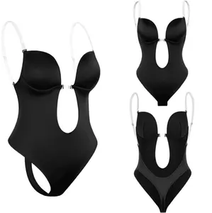 Plunge Backless Body Shaper Bra 1 Piece Bodysuit Body Stocking Massage Cup Invisible Corsets For Women