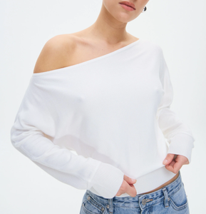 Maglietta asimmetrica con spalle scoperte in maglia a maniche lunghe Casual Crop <span class=keywords><strong>monospalla</strong></span> da donna con tecniche ricamate traspiranti - Product Image 5